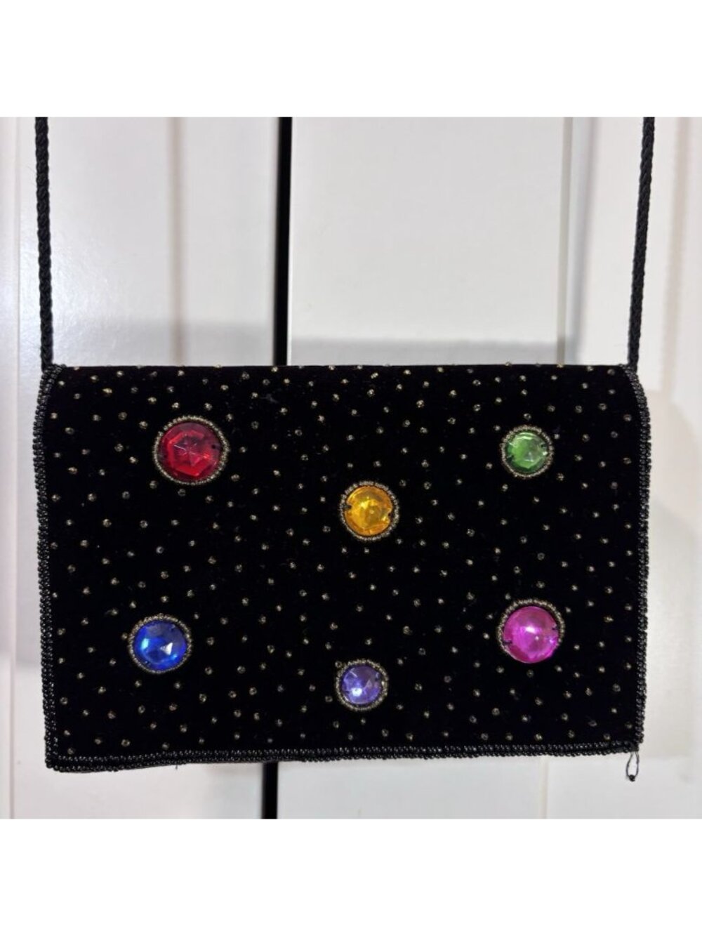VTG Partners Mervyns Handmade Beaded Bag Black Jewel Clutch Purse Small Velvet